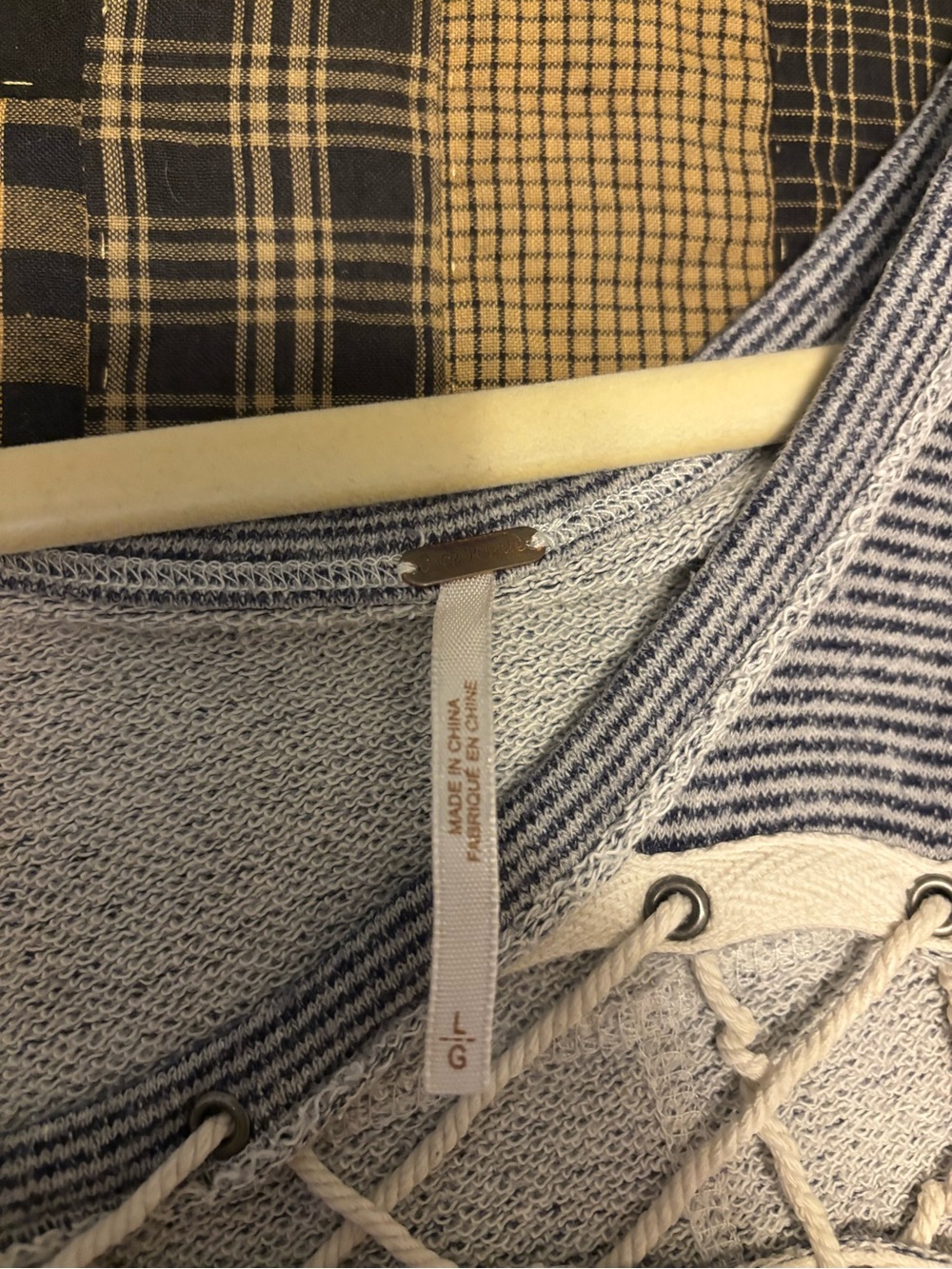 Free People Light Blue Striped V-Neck Lace-Up Top